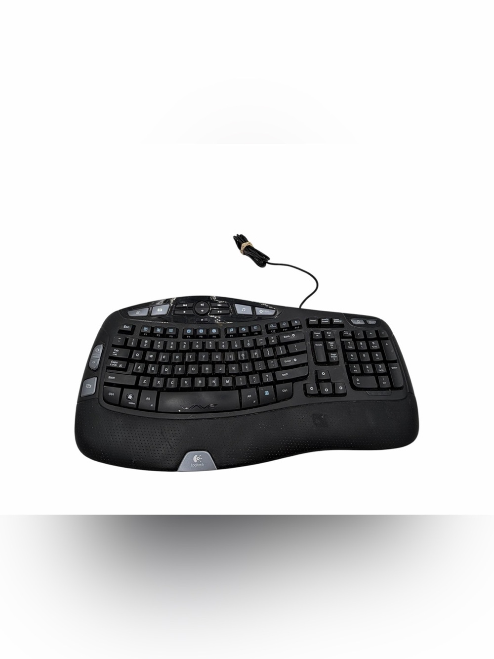 Logitech Wave Corded Keyboard Wired USB Black Ergonomic Multimedia Y-UV90,